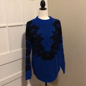 Vintage Blue and Black Sparkly Floral Sweater